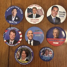 Eight vintage 2020 for president candidates, political buttons