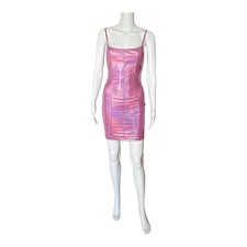 Shein Icon Pink Metallic Bodycon Mini Dress Small Spaghetti Strap Y2k Party Club