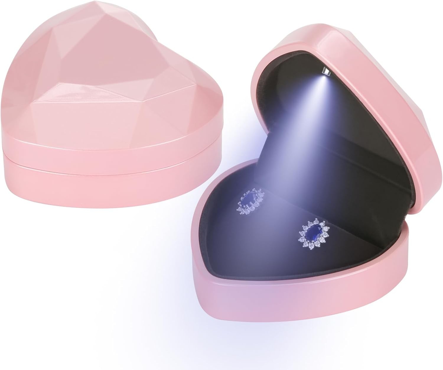 LETURE Heart-Shaped LED Earring Jewelry Gift Box, Stud Pendant Pink 