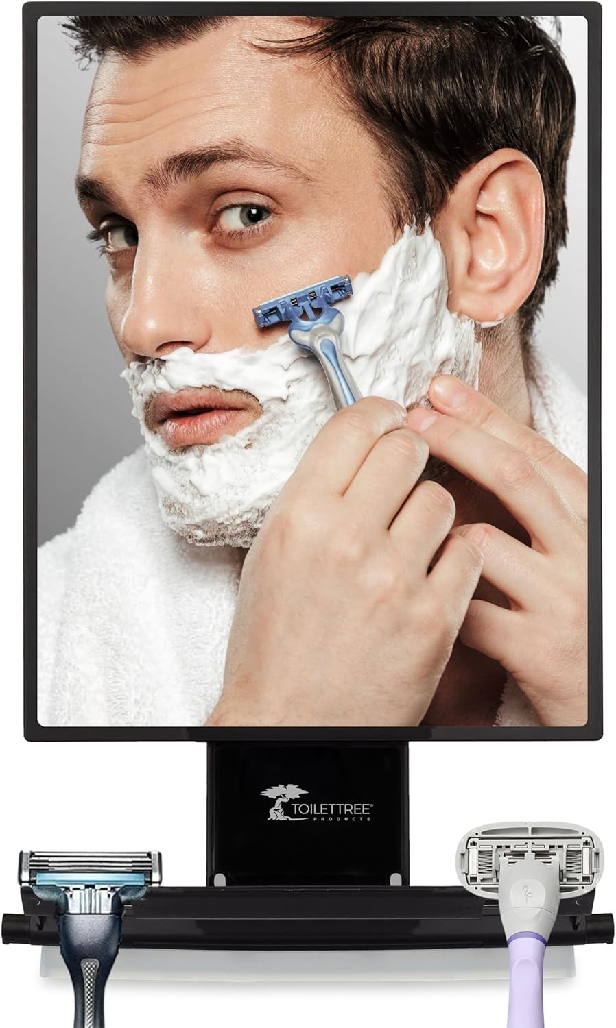 ToiletTree Products Fogless Shower Mirror - Anti-Fog 7.5"L x 6.5"W, Black 