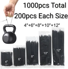 Zip Cable Ties Assorted Sizes 200 each 4"6"8"10"12" Heavy Duty Nylon 1000 Total