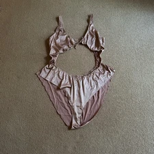 Skims Pink Sand Woven Shine Tie Front Teddy Thong Bodysuit, Size 4X NWT