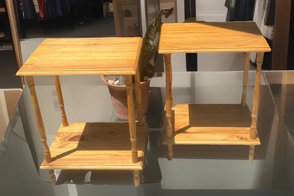 Pair of Pine Wood End Tables 11.5” x 16” x 21.5”, Simple Pine Stain - Image 2 of 4