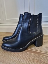 Black Chelsea Boots Ankle Riding Boots Silver Stud Detail Block Heel Western 8