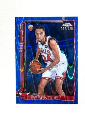 2025-26 Topps Chrome Update Noa Essengue #162 RC Blue RayWave Refractor 015/150