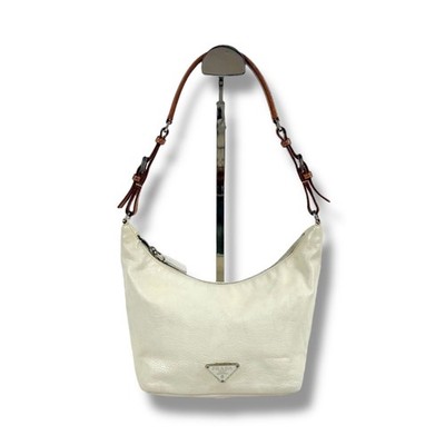 PRADA Triangle Logo Leather Mini Handbag White Ivory Accessories Bag Vintage