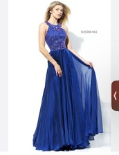 Sherri Hill Blue Beaded Top Chiffon Bottom Evening Gown Prom Dress Size 18