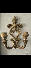 Rococo Revival Mid-Century Hollywood Regency Floral Scroll Double Candle Sconce