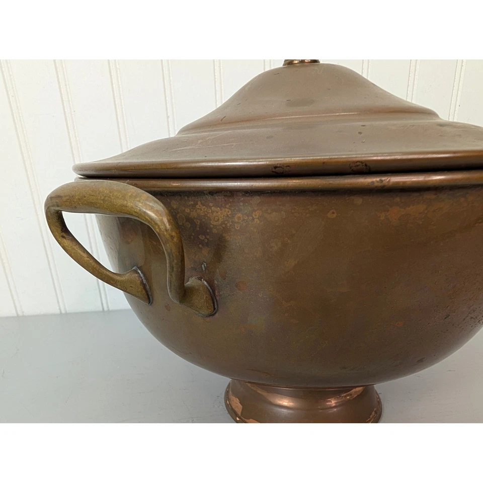 Cubo de hielo Cahmapage de latón medio con tapa e inserto olla sopera de cobre de colección 9" Foto 2 de 4