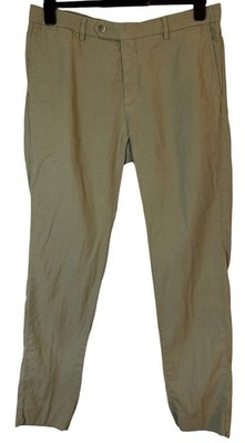 Hackett Cotton Chinos Trousers Mens W34 L32 Regular Fit Tan Lyocell Linen Blend