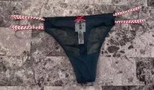 NWT VICTORIA'S SECRET PINK GREEN CANDY CANE STRIPE DOUBLE STRAPPY THONG PANTIES