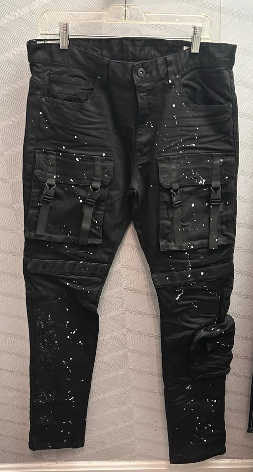 Pantalones de mezclilla Smoke Rise para hombre 34x34 pintura envejecida salpicaduras calce ajustado Foto 2 de 4