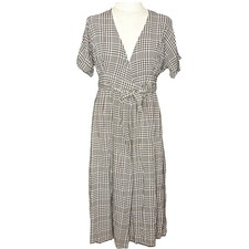 Urban Outfitters Brown Plaid Midi Wrap Dress S
