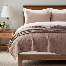 100 Cotton Box Stitch Quilt Bedding Set King Size 3 Pieces, Garment-Washed Ligh