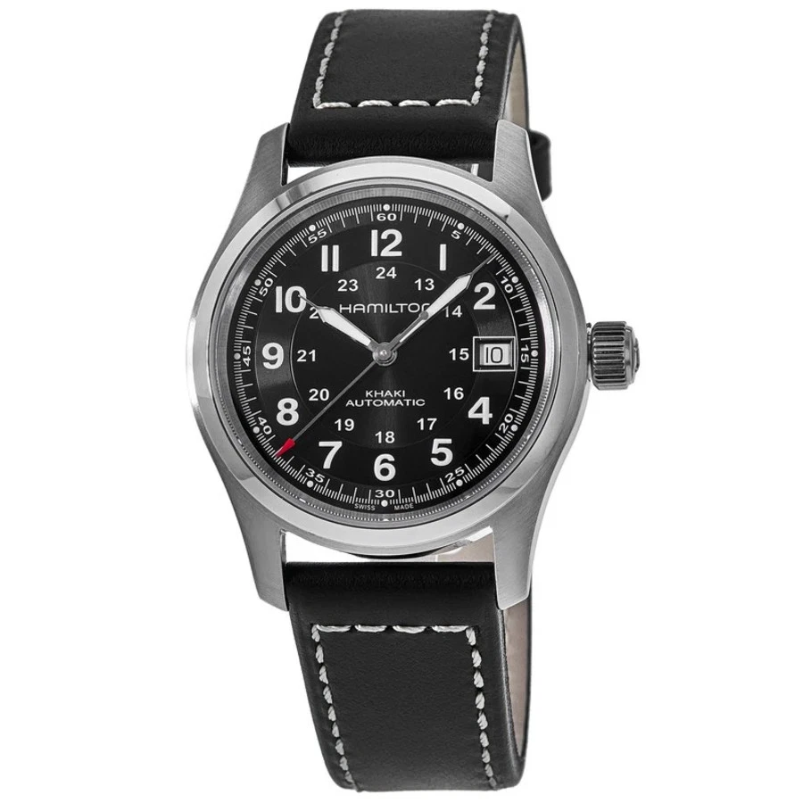 Nuevo reloj para hombre Hamilton Khaki Field automático 38 mm esfera negra cuero H70455733