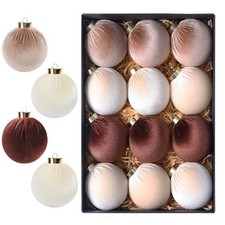 12Pcs Velvet Christmas Ornaments Balls,Brown Christmas Tree Decoration Shatte...