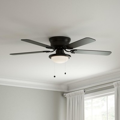 Black Flush Mount Ceiling Fan W Light Kit Led Bulb Pull Chains Mahogany Finish Ebay