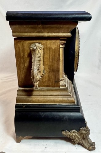 Antique E. Ingraham Mantle Clock Shelf Parlor Black Gold 18” Untested - Picture 13 of 15