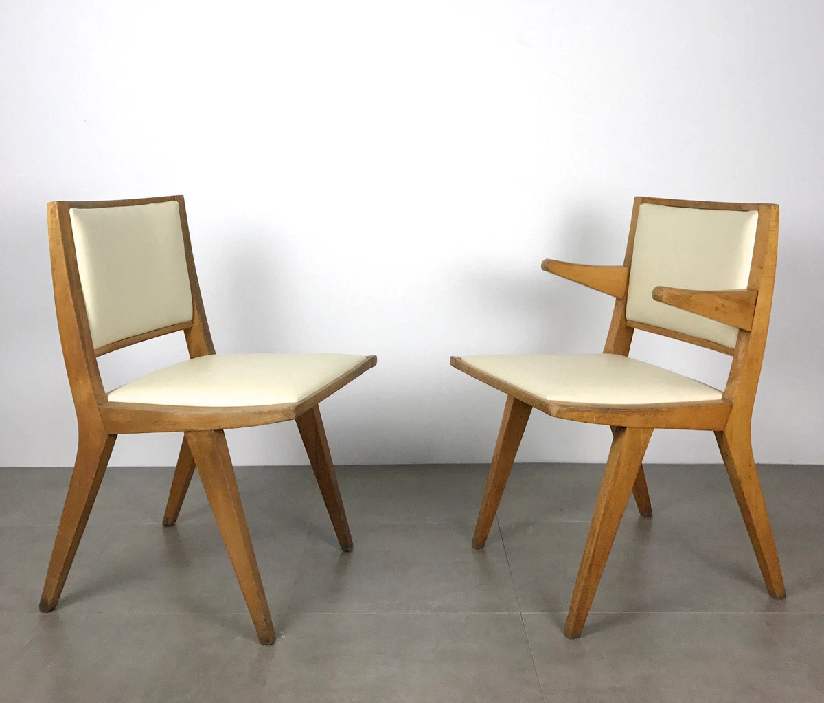Pair Vintage Mid Century Modern Wood Chairs By Daystrom 1950 s Jens Risom Style