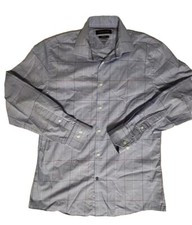 Tommy Hilfiger 15.5 32-33 Long Sleeve Blue Plaid Button Front Shirt Non Wrinkle