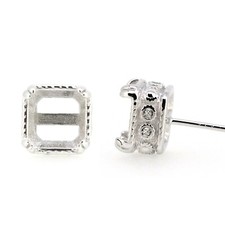 Sterling Silver Semi Mount Earrings Setting Cushion CU 8X8mm Stud milgrain