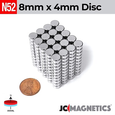 8mm x 4mm 5/16x5/32'' N52 Super Strong Rare Earth Neodymium Magnet Disc 8x4mm