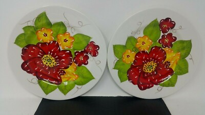 Gorgeous Pair Of Vintage Gates Wear Decorative Plate Poppy Flower Made In China