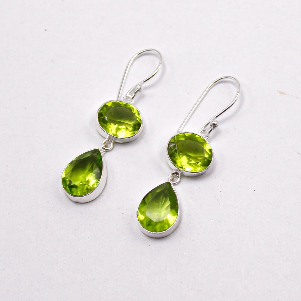 Peridot Drop/Dangle Earrings Handcrafted Sterling Silver Dailywear Jewelry 1.88" - Image 4 of 4