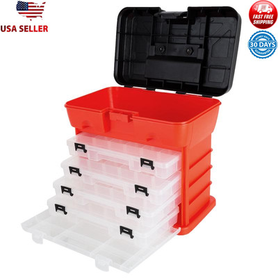 Portable Tool Storage Box Multi-Compartment Organizer Removable Trays Versatile