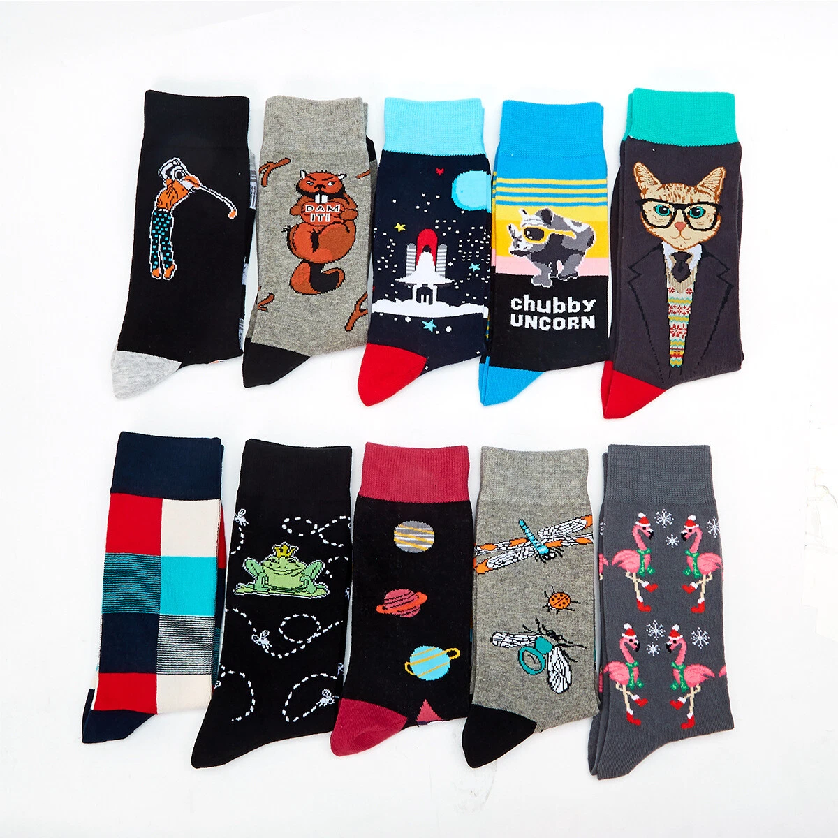 Mens Cotton Socks Novelty Colourful Cartoon Animal Funny Casual Dress Socks