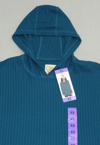 Chaser Waffle Hoodie Pullover Teal Blue Long Sleeve Thermal Knit Women's Size XS - Picture 4 of 20