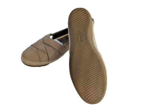 Clarks Collection DANELLY Beige Leather Espadrille Slip On Flat Shoes 7 M, New - Picture 4 of 7