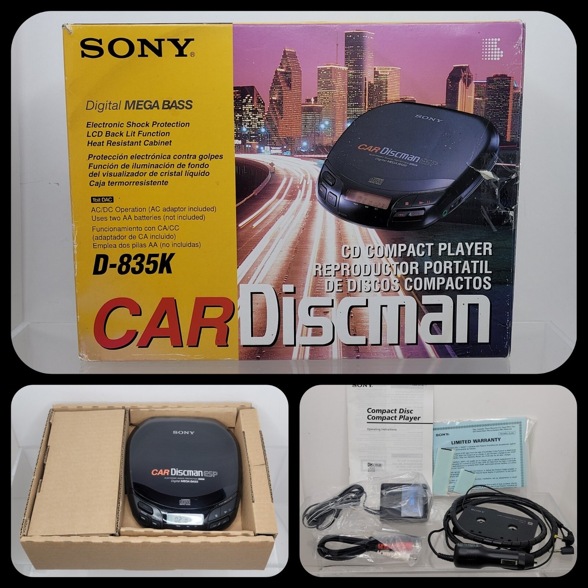 Vintage SONY Car Discman Mega Bass D-835K Complete Set