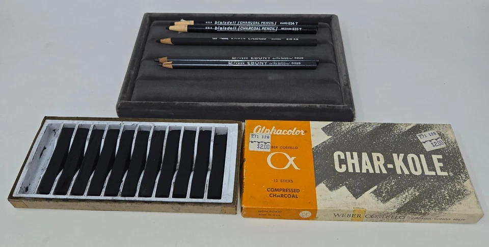 Lápiz de carbón tiza lote mixto de 16 Eagle Blaisdell Eberhard Faber Char-Kole Foto 2 de 4