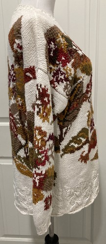 Vtg Casual Corner Tunic Sweater Cream & Fall Leaves SZ L Detail Hem Cottagecore - Picture 7 of 19