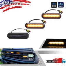 Smoked Amber LED Front Grille Grill Running Lights For Ford Bronco Raptor Style