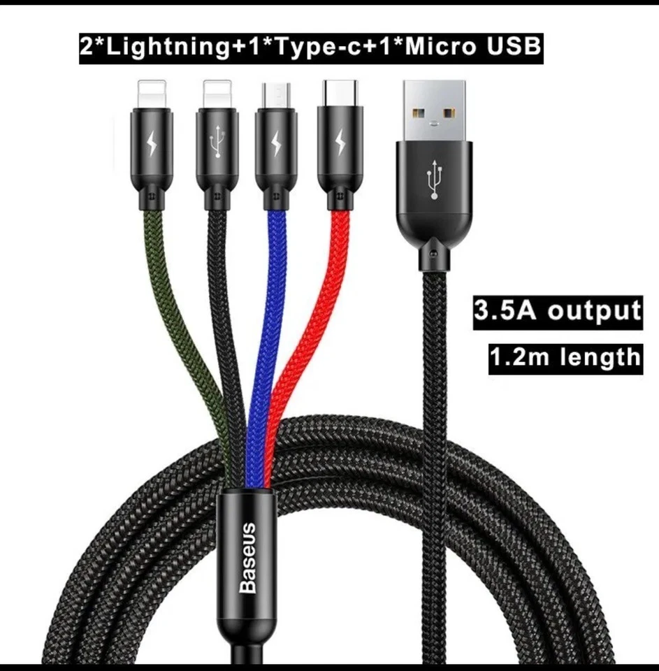 Baseus 4 in 1 Multi USB Charging Cable Fast Charger Cord For iPhone/Type C/Micro - Image 2 of 3
