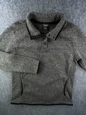 EDDIE BAUER 1/4 Snap Long Sleeve Grey Pullover Sweater Women's Size Large Adult