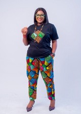 African Print Jogger Set w/ Patch Tee  Casual 2pc Loungewear Outfit Sz 12