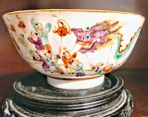 19th Century (Daoguang Era) Chinese Export “100 Boys” Polychrome Bowl NEAR MINT