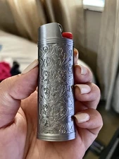 Metal Lighter Case Cover Holder Vintage Floral Stamped for BIC Full Size J6
