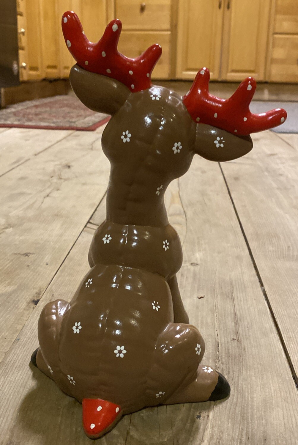 VTG Xmas 2 Deer Kimble Mold Quilted Ceramic Hand painted 10”-4” White &Brown