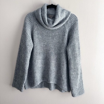 Point Sur J. Crew Womens Small Grey Ribbed Knit Cowl Turtleneck Pullover Sweater