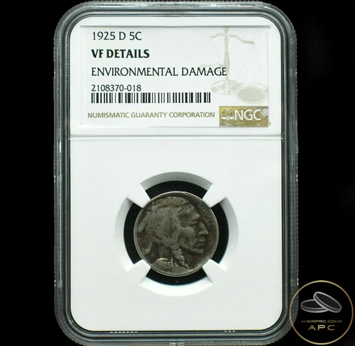 1925-D Buffalo Nickel~NGC VF Details~Better Date~Only 32 this Grade~Partial Horn