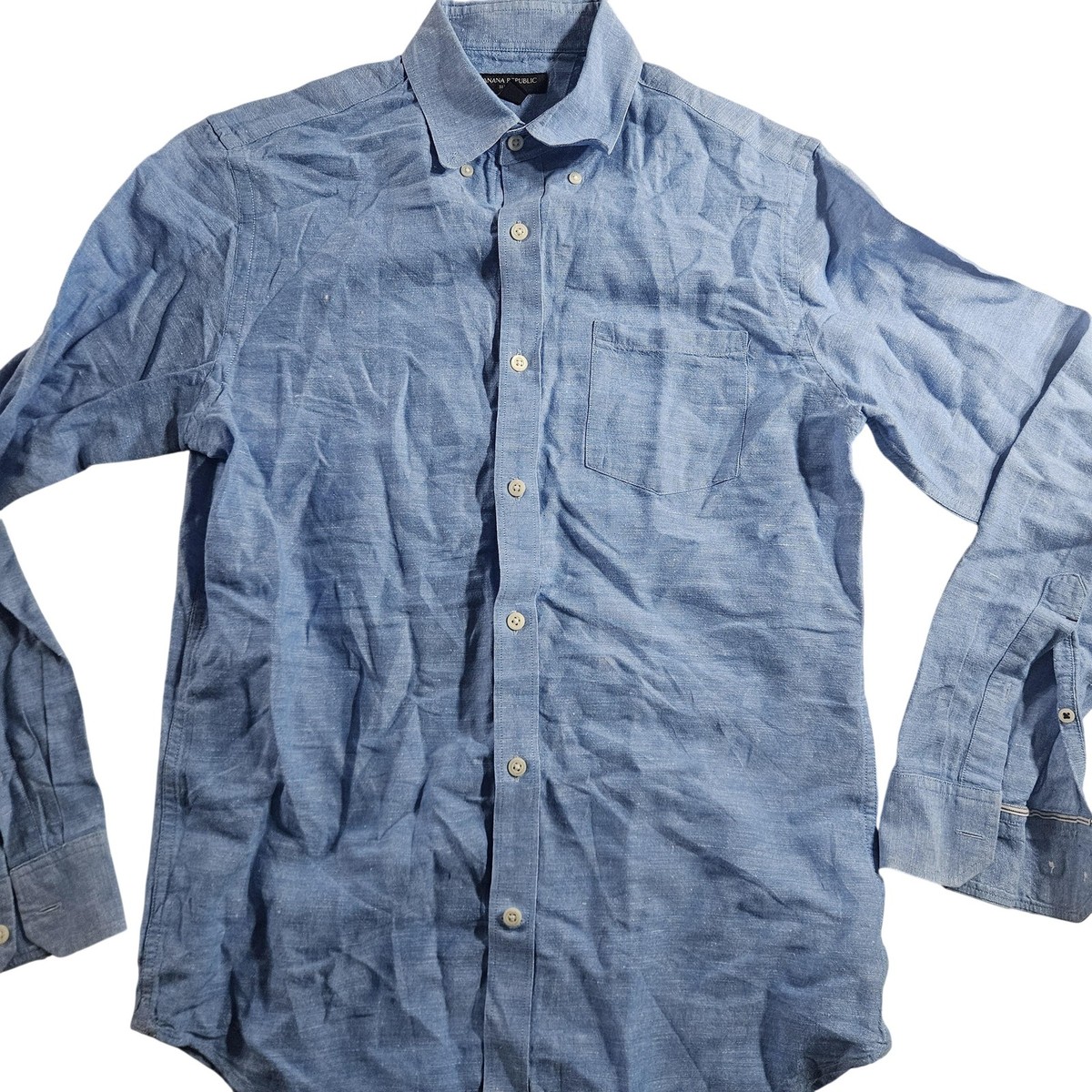 Banana Republic Shirt Mens Small Blue Linen Cotton Long Sleeve Button Front  Slim | eBay