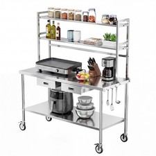 Stainless Steel Prep Table Work Table with Drawers, Undershelf, Detachable Hooks