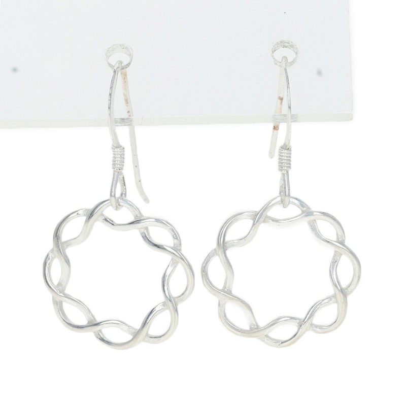 Sterling Silver Twisted Circle Dangle Earrings - … - image 1