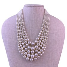 Vintage Japan Womens Cream Faux Pearl 5-Strand Necklace Statement Piece