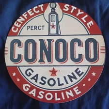 Metal Sign 8" Round  Man Cave Garage Bar Gas Station Wall Art Oil Conoco Gas