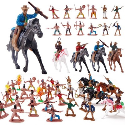 Cowboys and Indians Figure Playset Toy Native American Figures with Horses an...